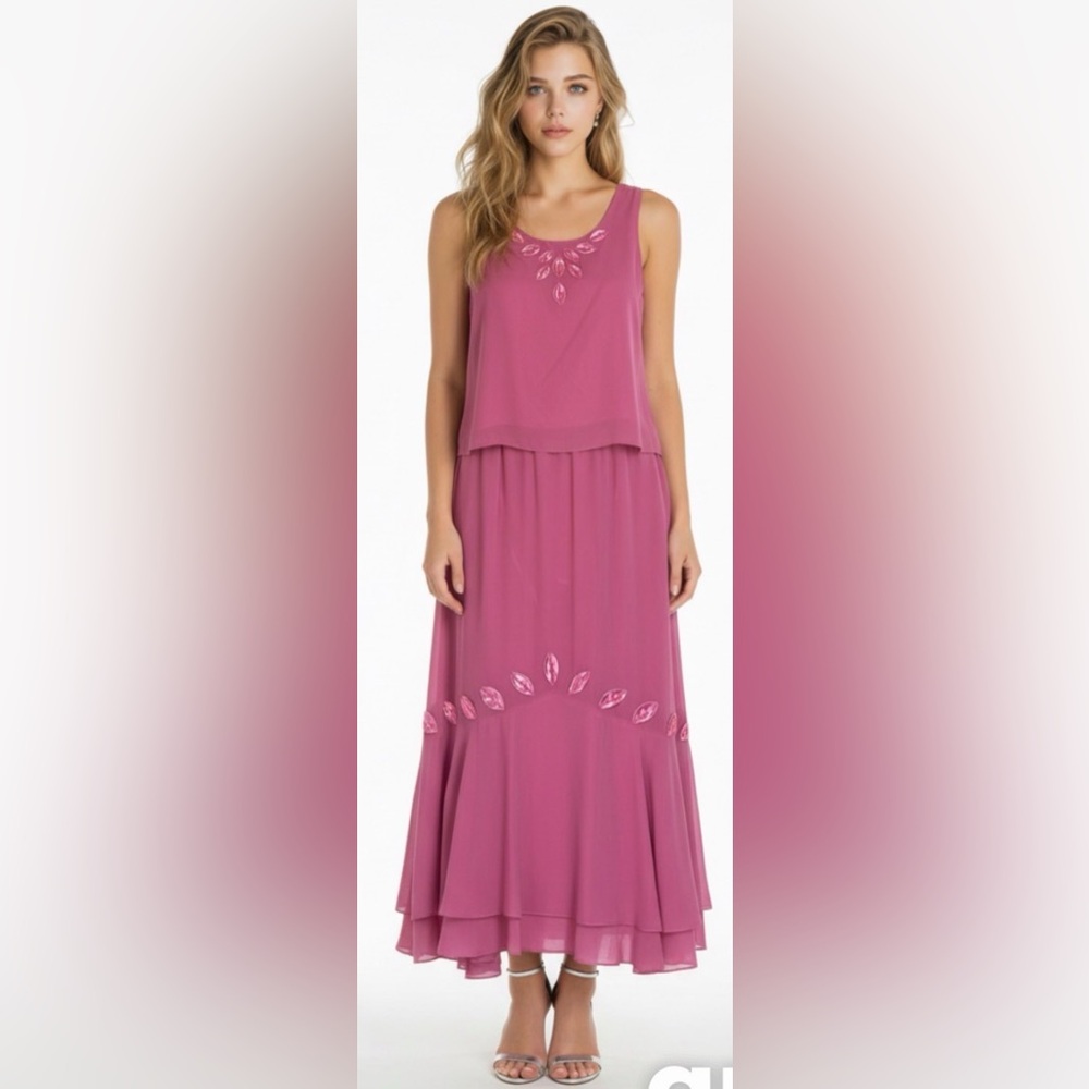 TALLY TAYLOR Pink Chiffon Midi Skirt & Top 2 PC Set Suit - VTG